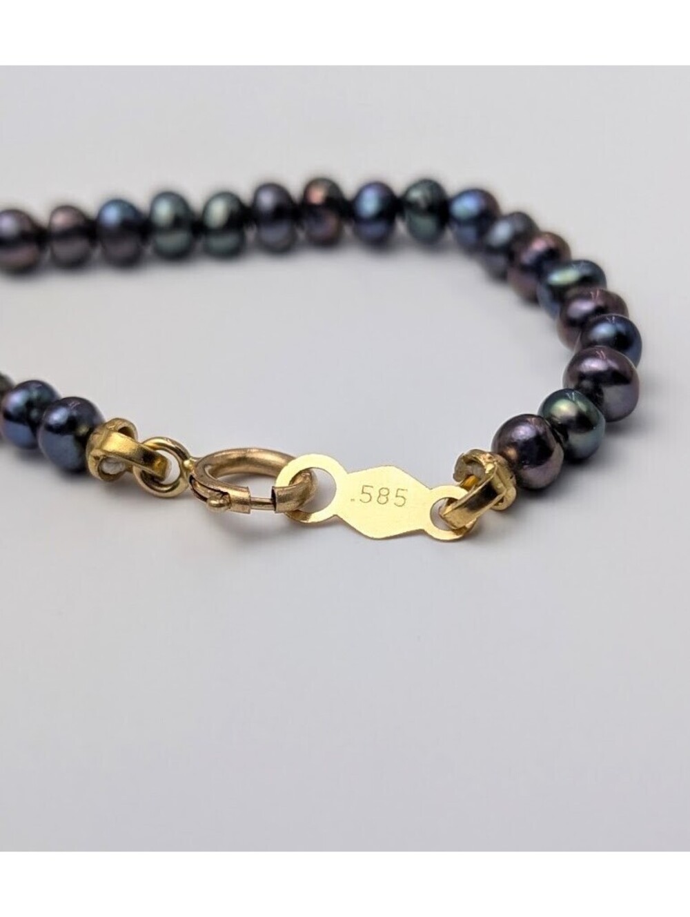 14k Gold & Black Peacock Seed Pearl Necklace Stamped .585 Dainty Delicate 16"